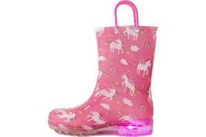 Hbxooxts Kids Rain Boots, Waterproof Light up Rain Boots with Easy-on Handles for Boys and Girls