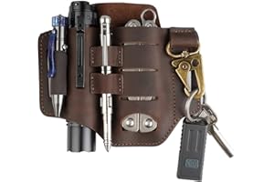 VIPERADE PJ16 Leather Sheath for Belt, EDC Belt Organizer, Knife Leather Sheath for Men, Multitool Sheath for Men, Flashlight
