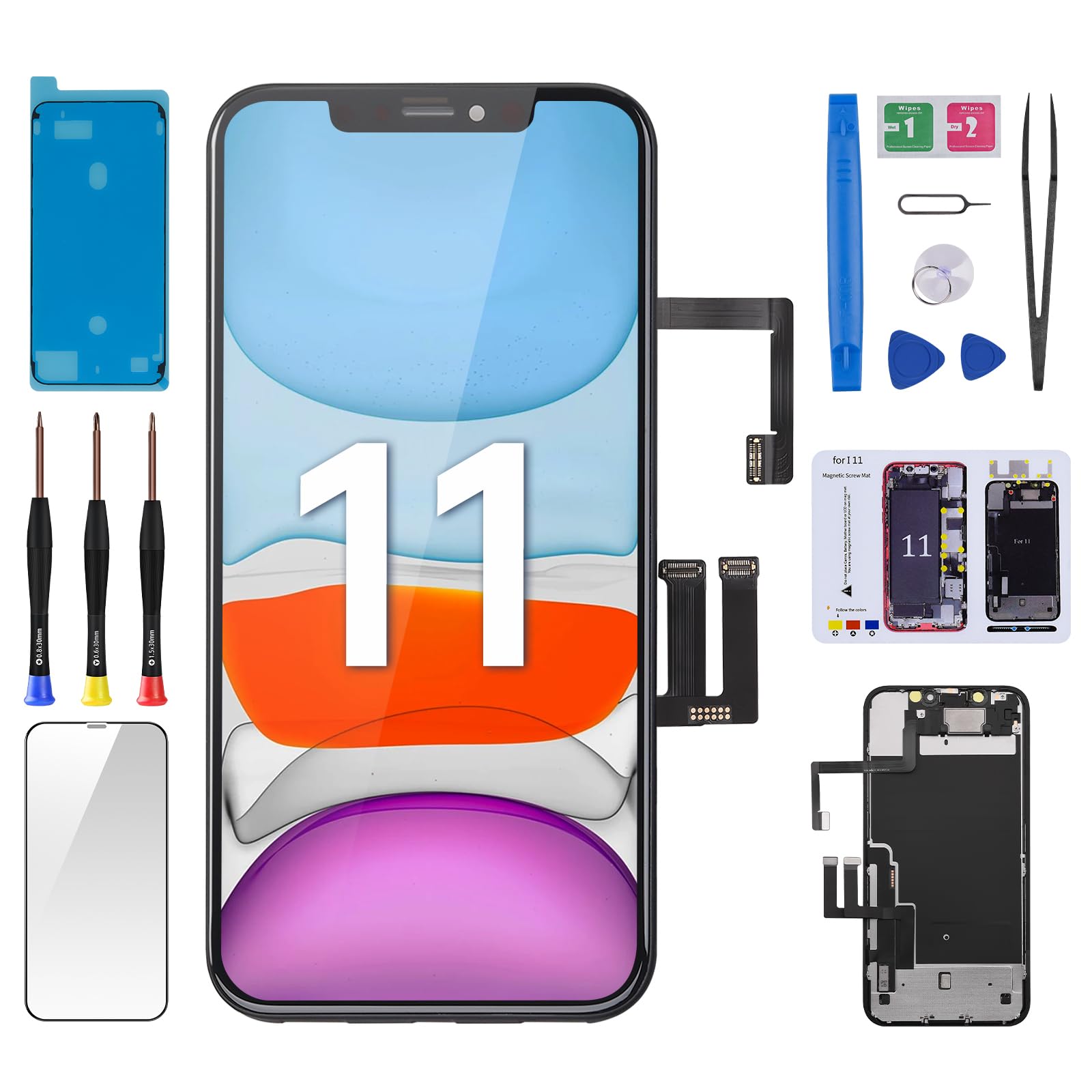 Photo 1 of BESJMYT for iPhone 11 Screen Replacement with Earpiece Proximity Sensor 6.1" 3D Touch LCD Digitizer Display Full Assembled Ear Speaker Repair Front Glass Fix Tools Kit for iPhone11 A2111 A2223 A2221