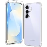 FNTCASE for Samsung Galaxy S25-FE Clear Case with Screen Protector | Anti Yellowing, Military Grade Drop Protection, Rugged Shockproof, Protective Bumper, Transparent Cell Phone Case