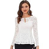 Allegra K Women's Dressy Top Formal Wedding Guest Long Sleeve Lace Peplum Blouse