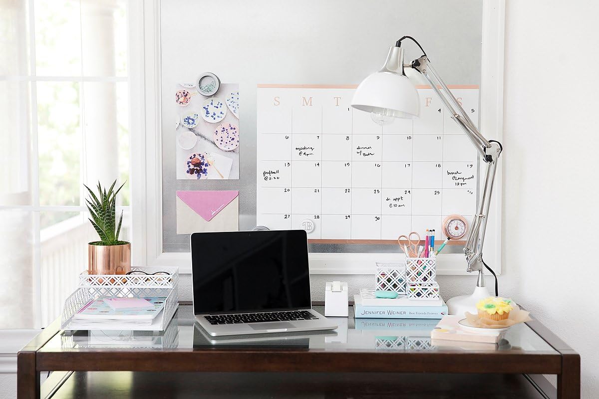Blu Monaco White Desk Organizer - 5 Piece Interlocking Desk Accessories Set - Paper - Document Tray, Pen Cup, 3 Assorted Accessory Trays : Office Products