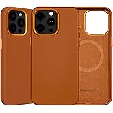 Rumwot for iPhone 15 Pro Max Leather Case | Genuine Full Grain Leather| Compatible with MagSafe and Wireless Charging | Metal Buttons Camera Bezel | Slim Fit-Drop and Scratch Resistant(Brown)