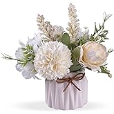 Artificial Potted Flowers White, Small Ceramic Vase Fake Flower Plants Desktop Decoration Indoor for Home and Office, Faux Flowers Hydrangea Decora for Table,Bookshelf,Bedroom,Living Room.(White)