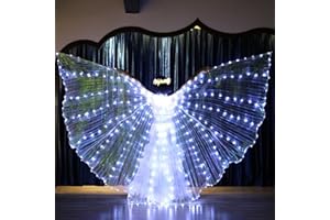 RAGYZITY LED Lights Belly Dance Isis Wings Set, Women Christmas Costume LED Belly Dance Isis Wings Adult Glow Cape with Luminous Wreath, Colorful Glow Angel Dance Wings with Telescopic Sticks