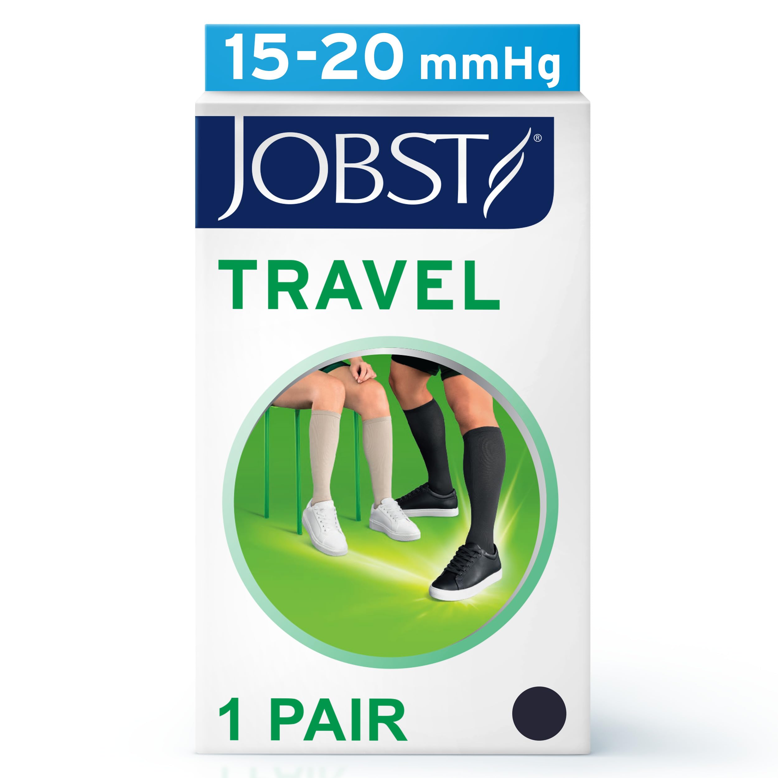 JOBST Travel Knee High Compression Socks - Helps to Prevent Deep Vein Thrombosis during Travel - 15-20 mmHg Compression - Unisex Design, Navy, Size 2
