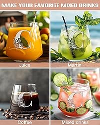 Physkoa Initial Wine Glass Stemless-【Etched
