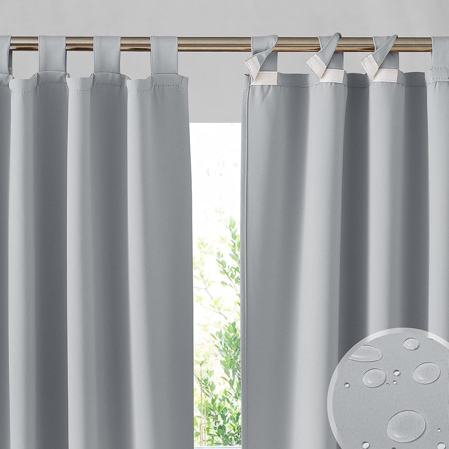 Outdoor Curtains - RYB HOME Porch Curtains Outdoor Waterproof 2 Panels - Detachable Top Waterproof Outdoor Blackout Curtains Drapes for Porch Pergola Gezebo Cabana Sun Room Deck, Light Grey, W52 inches x L84 inches