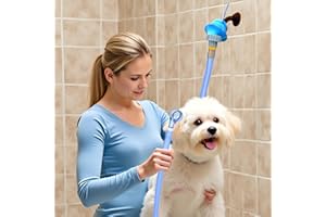 Zhongpu Reach Slip-On Dog Shower Hose Attachment with 6 Ft Hose - Faucet & Tub Faucet Adapter for Pet Bathing, Kitchen Sink, Portable Handheld Shower Head Crystal Blue