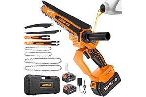 AIDERAR 8 Inch & 6 Inch Mini Chainsaw Cordless with 2x 4.0Ah Battery Powered, Brushless Electric Chain Saw, Auto Oiler, Small Handheld Portable Chainsaw for Tree Trimming Wood Cutting Gardening Gift