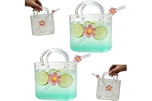 Glass Purse for Drinks, Purse Glasses for Drinks with Straw, 26OZ Handbag Vases for Cocktails, Fruit Juice, Tea, Flowers, Par