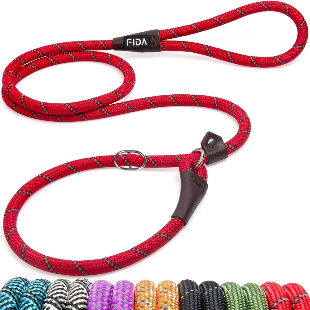 Fida Slip Lead for Dogs 1.8m Slip-On Rope Leash Reflective Red S