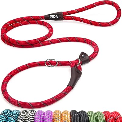 Fida Slip Lead for Dogs 1.8m Slip-On Rope Leash Reflective Red S