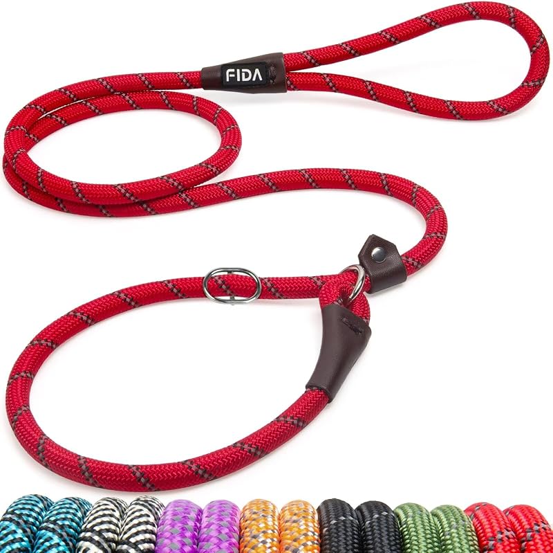 Fida Slip Lead for Dogs 1.8m Slip-On Rope Leash Reflective Red S