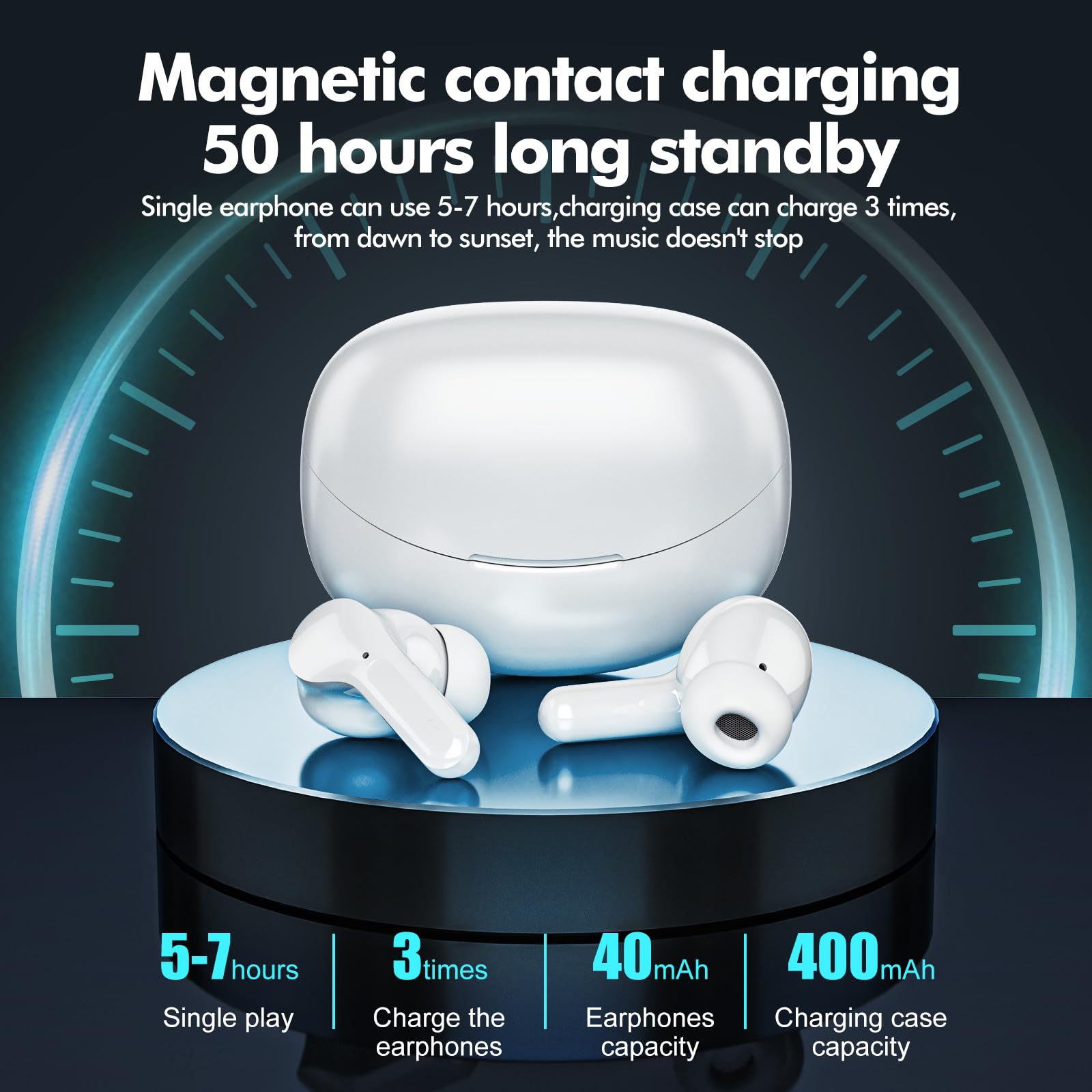 Bcaikair Wireless Earbuds Bluetooth Headphones 50H Playback Ear Buds with IPX7 Waterproof, HD Microphone, LED Display for iPhone and Andriod White - Image 3