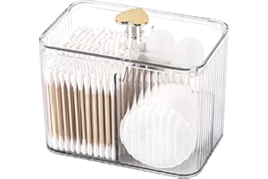 Tbestmax Qtip Holder Dispenser 3-Section Clear Bathroom Organizer Jar 3 Grids Cotton Swab/Pad/Ball Holder Container Cosmetics Storage for Vanity