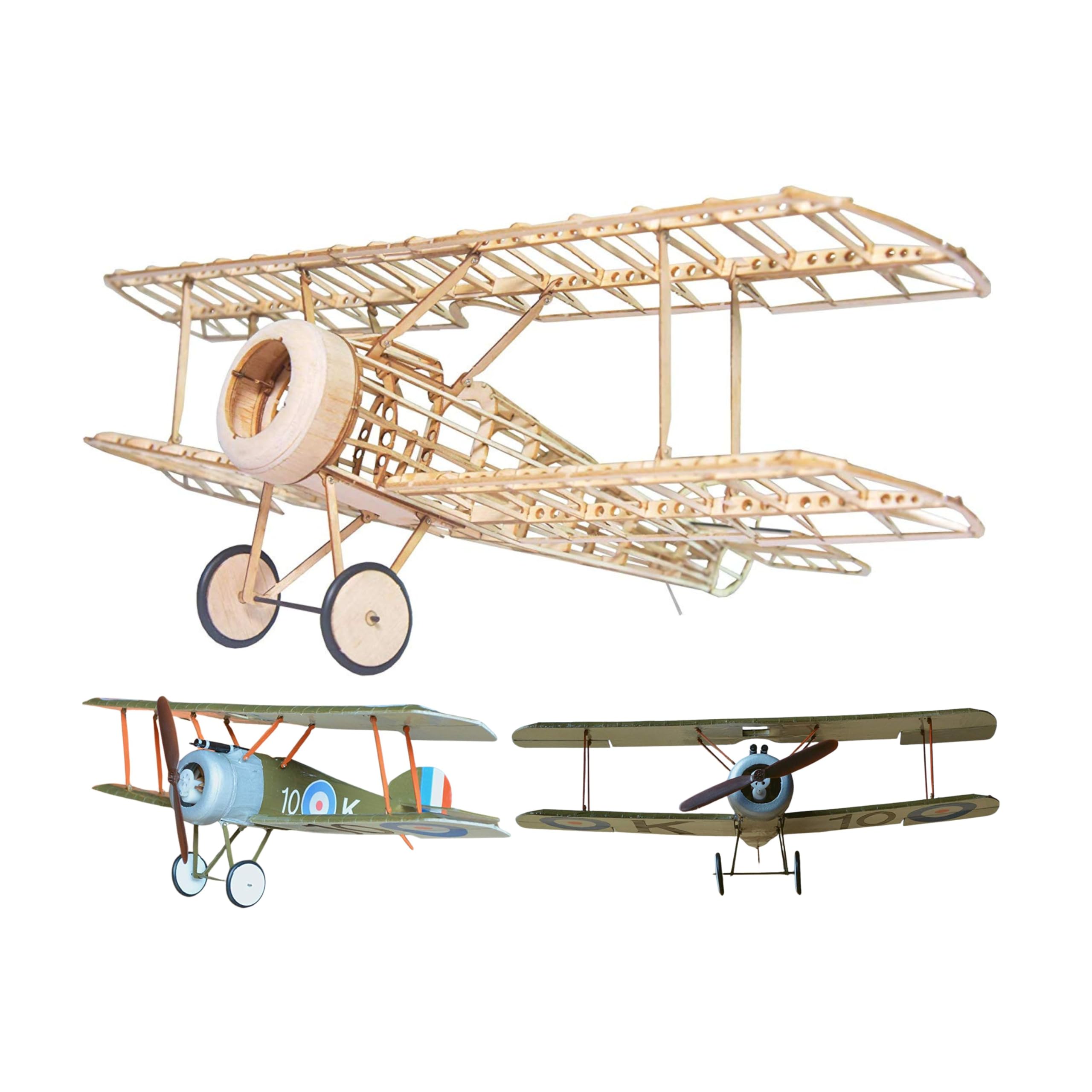 Sopwith Camel Slow Flyer model aeroplane kit, scale 1:20, 380 mm wingspan, RC aeroplane model kit, wooden aeroplane to build yourself, laser-cut balsa wood components, 380 x 240 x 128 mm, 45 g RTF
