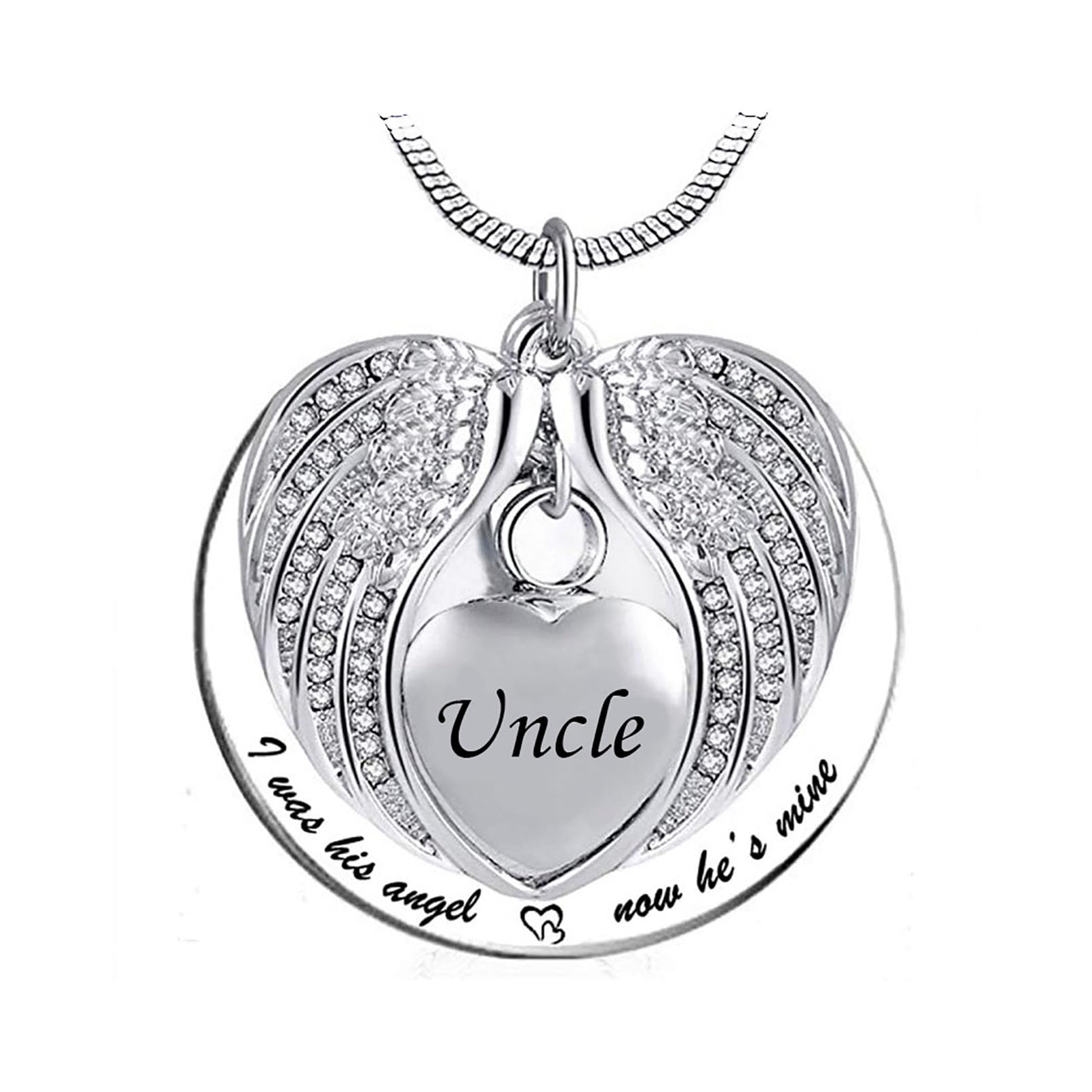 LSxAB Heart Angel Wing Memorial Cremation Urn Ashes Necklaces for Uncle Keepsake Pendant Ashes Holder - I was His Angel Now He's Mine — image 1