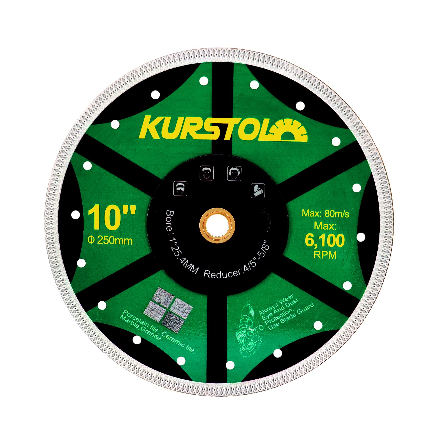 KURSTOL Diamond Tile Cutting Disc - 10"/250mm Super Thin Diamond Cutting Wheel Wheel,Bore 25.4-20-15.875mm for Porcelain Tile Ceramic Marble Granite
