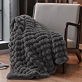 David's Home Reversible Faux Rabbit Fur Throw Blanket, Luxury Soft Thick Shaggy Warm Fuzzy Bubble for Couch, Bed, Cozy Plush Fluffy Decor for Fall Winter,Gull Gray,50 "* 60"