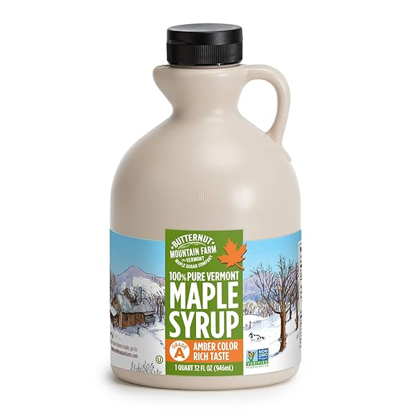 BUTTERNUT MOUNTAIN FARM PURE VERMONT MAPLE SYRUP, GRADE A, AMBER COLOR, RICH TASTE, ALL NATURAL, EASY POUR JUG, 32 FL OZ, 1 QT