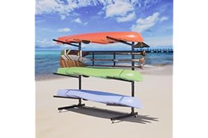 GangMei Kayak Storage Rack, Widen & Lengthen Freestanding Kayak Stand with Wheels, Heavy Duty Kayak Holder, Adjustable Canoes and Surfboards Bracket for Outdoor Indoor Storage, Assembly Required