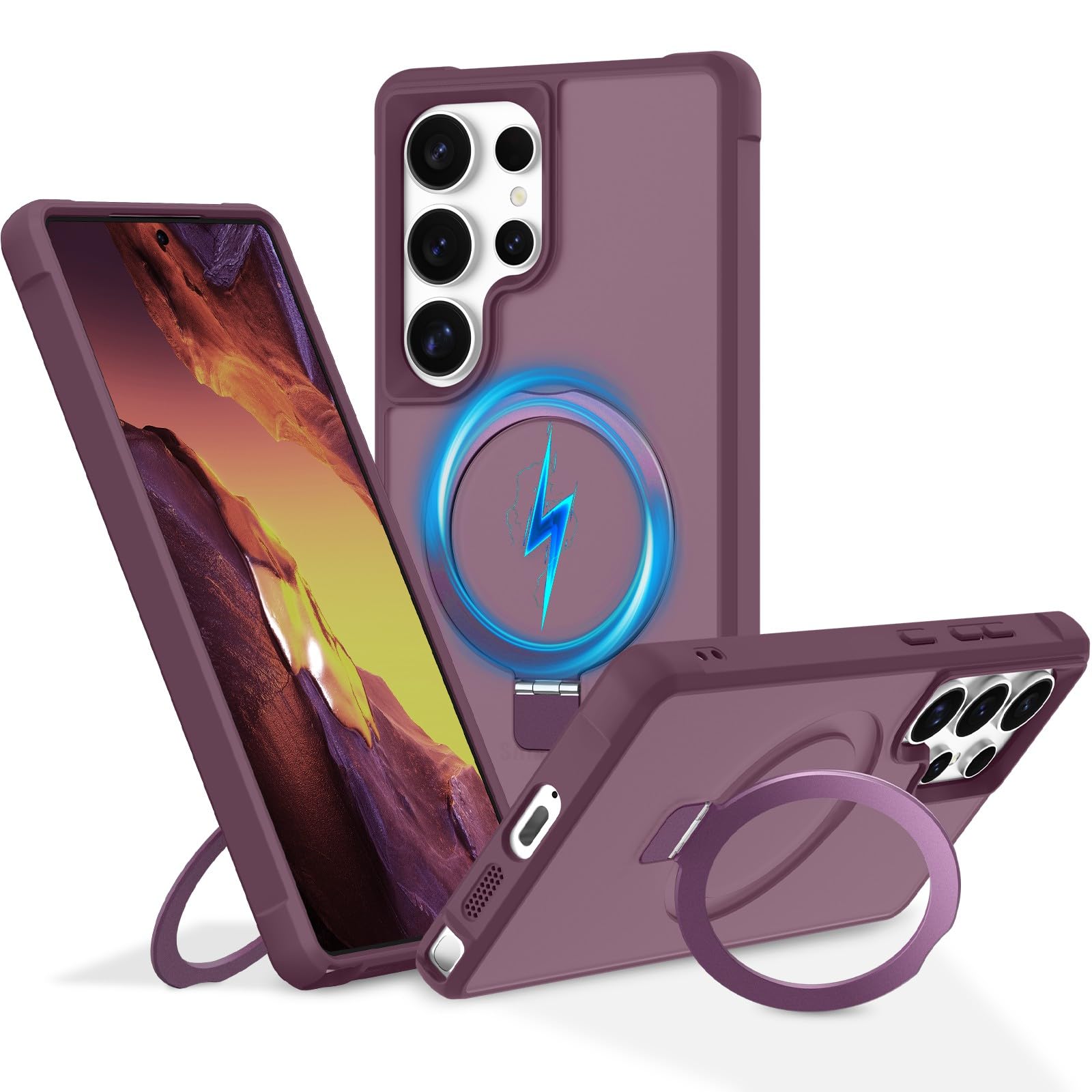 Lufanbis Magnetic Stand for Samsung Galaxy S25 Ultra Case [Military Grade Drop Protection] with Kickstand, Matte Translucent Slim Case for S25 Ultra 6.9", Burgundy