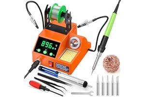 CRTSWEKER Soldering Station, 100W Digital Display Soldering Iron Station Kit with 2 Helping Hands, 356°F - 896°F, Auto Sleep, °C/°F Conversion, Solder Wire, Tips, Stand, Pump, Tweezers, Tip Cleaner, Orange