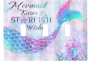 Yamxbfa Cute Mermaid Tail 3 Gang Light Switch Covers Decorative Triple Toggle Wall Plate Purple and Pink Fluorescent Blue 3 Hole Electrical Device Switchplate Faceplate for Nursery Kids Room Decor