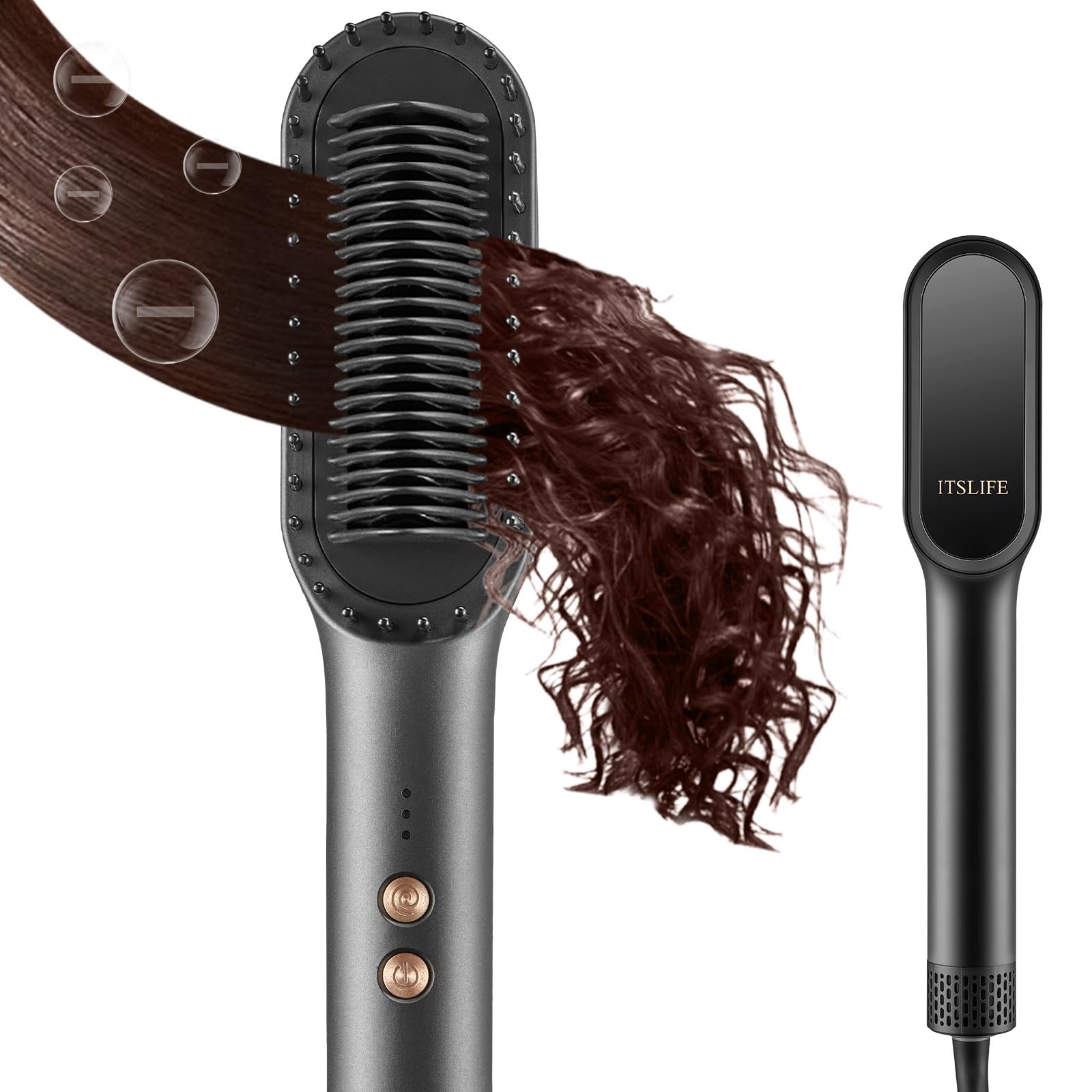 Photo 1 of Itslife Hair Straightener Brush, Ring Hair Straightener Comb Straightening Brush for Women, 20s Fast Heating & Temp Settings & Anti-Scald, Gray