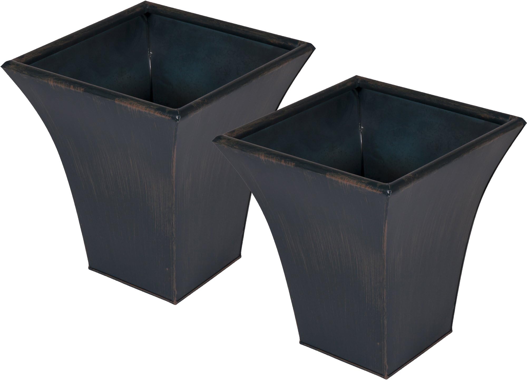 Cadix TWO PACK Luna Premium Metal Indoor Outdoor Planter Brushed Rustic Effect Royal Blue 21 x 21 x 23 cm
