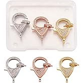 Craftdady 3 Sets Brass Micro Pave Cubic Zirconia Lobster Claw Clasp 3 Colors Sparkle CZ Stone Snap Hook Fastener with Hanger Link for Necklace Bracelet Jewelry Making
