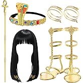 Unittype Cleopatra Costume Accessories Including Egyptian Headpiece Swirl Snake Bracelets Braided Wig Sandals for Women