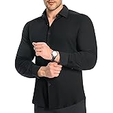 Alimens & Gentle Men's Muscle Fit Dress Shirts Stretch Slim Fit Long Sleeve Button Down Shirts Business Formal Dress Shirts
