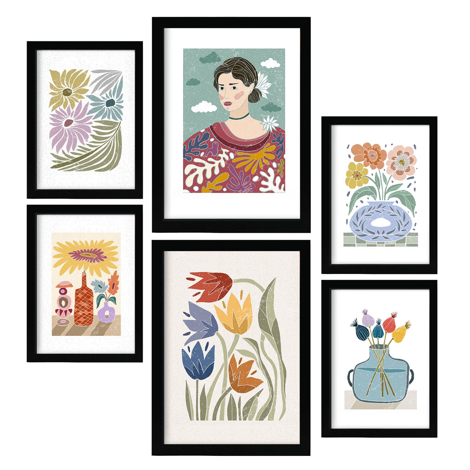 Nacnic Set of 6 prints of Garden in Ethnic Style Prints Collection. Aesthetic Decorative frames for your living room, bedroom, home. Wall art print. Sizes A4 and A3.