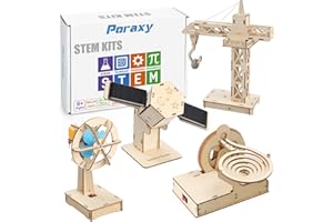 Poraxy 4 in 1 STEM Kits, STEM Projects for Kids Ages 8-12, Assembly 3D Wooden Puzzles, Building Toys, Educational Science Craft Model Kit, Gift for Boys and Girls 8 9 10 11 12 Years Old, Marble Run
