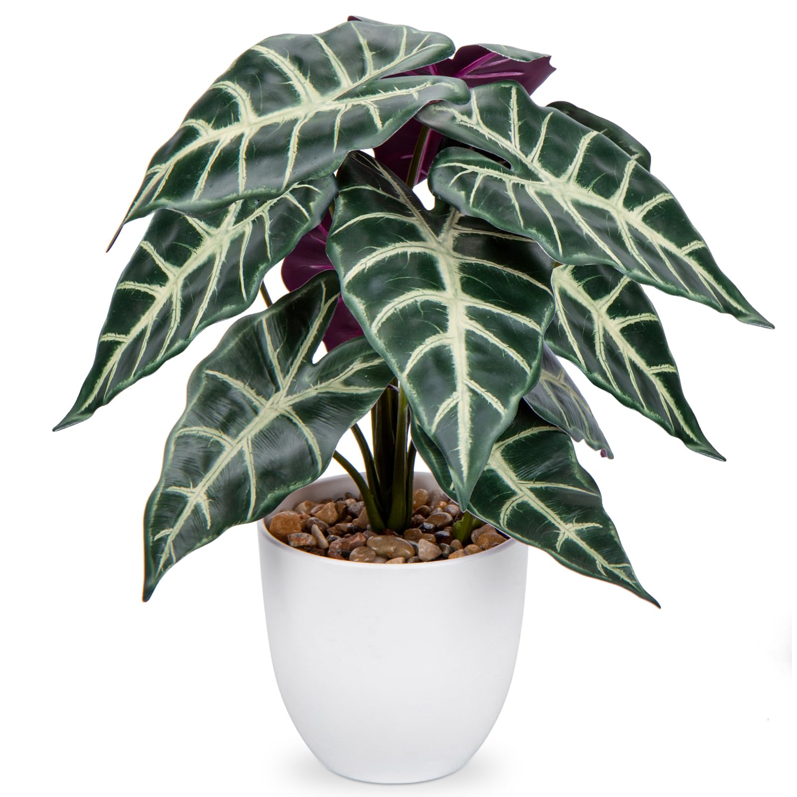 Photo 1 of Briful Fake Plant 15" Realistic Potted Artificial Plant, Alocasia Amazonica Polly Faux Plant, Large Leaves Fake Houseplant Tropical Plant for Home Indoor Bathroom Living Room Wedding Decor