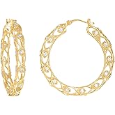 10kt Yellow Gold Womens Cubic-Zirconia Vintage Fashion Hoop Earrings