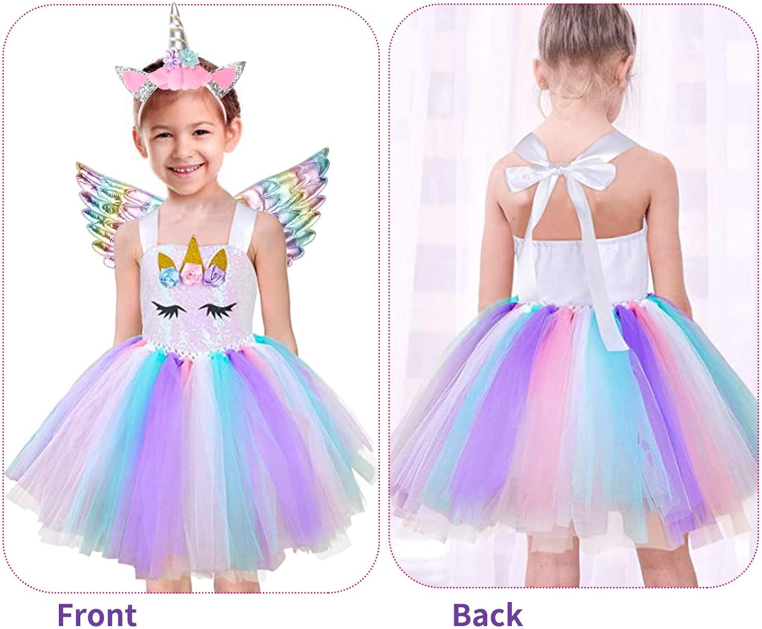 Halloween Unicorn Costumes for Girls with Headband and Wings: Clothing