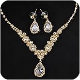 COCIDE Bride Jewelry Set Silver Crystal Wedding Necklace Earrings Bridal Rhinestone Teardrop Pendant Accessories for Women and Bridesmaids (3 piece set - 2 earrings and 1 necklace)