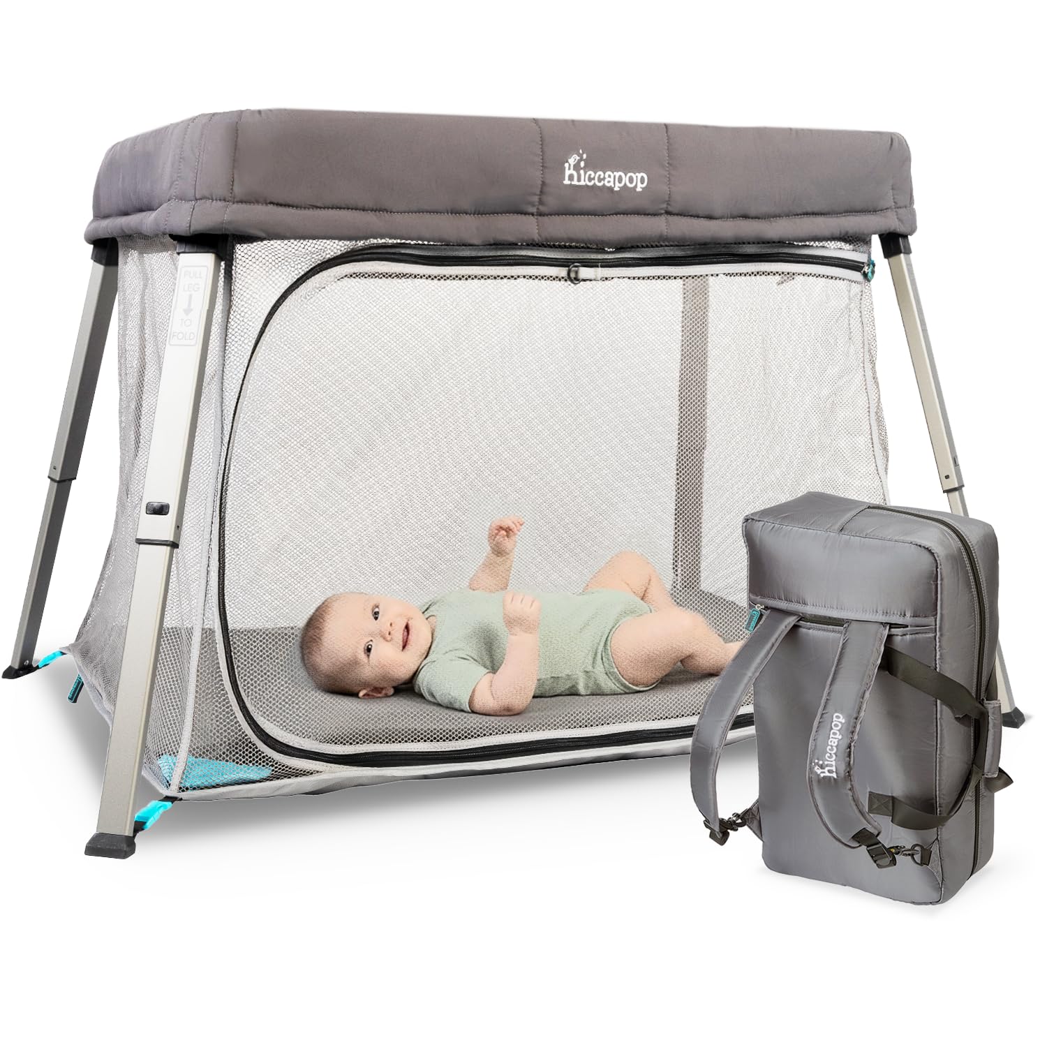 Hiccapop TravelPod Portable Crib for Baby, Lightweight, Foldable Travel Crib for Baby and Toddlers with Zippered Door, Waterproof Base & Carry Bag Image