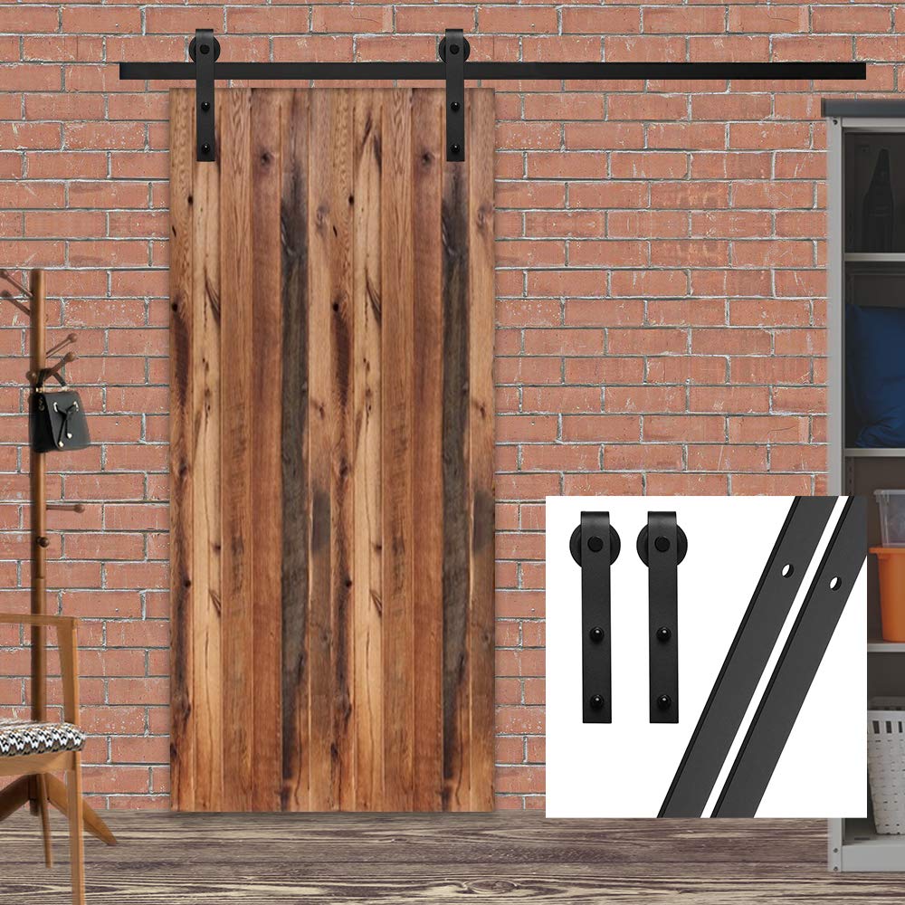 GIFSIN 5FT/152cm Sliding Barn Door Hardware Kit - Single Door, J-Shaped Hanger