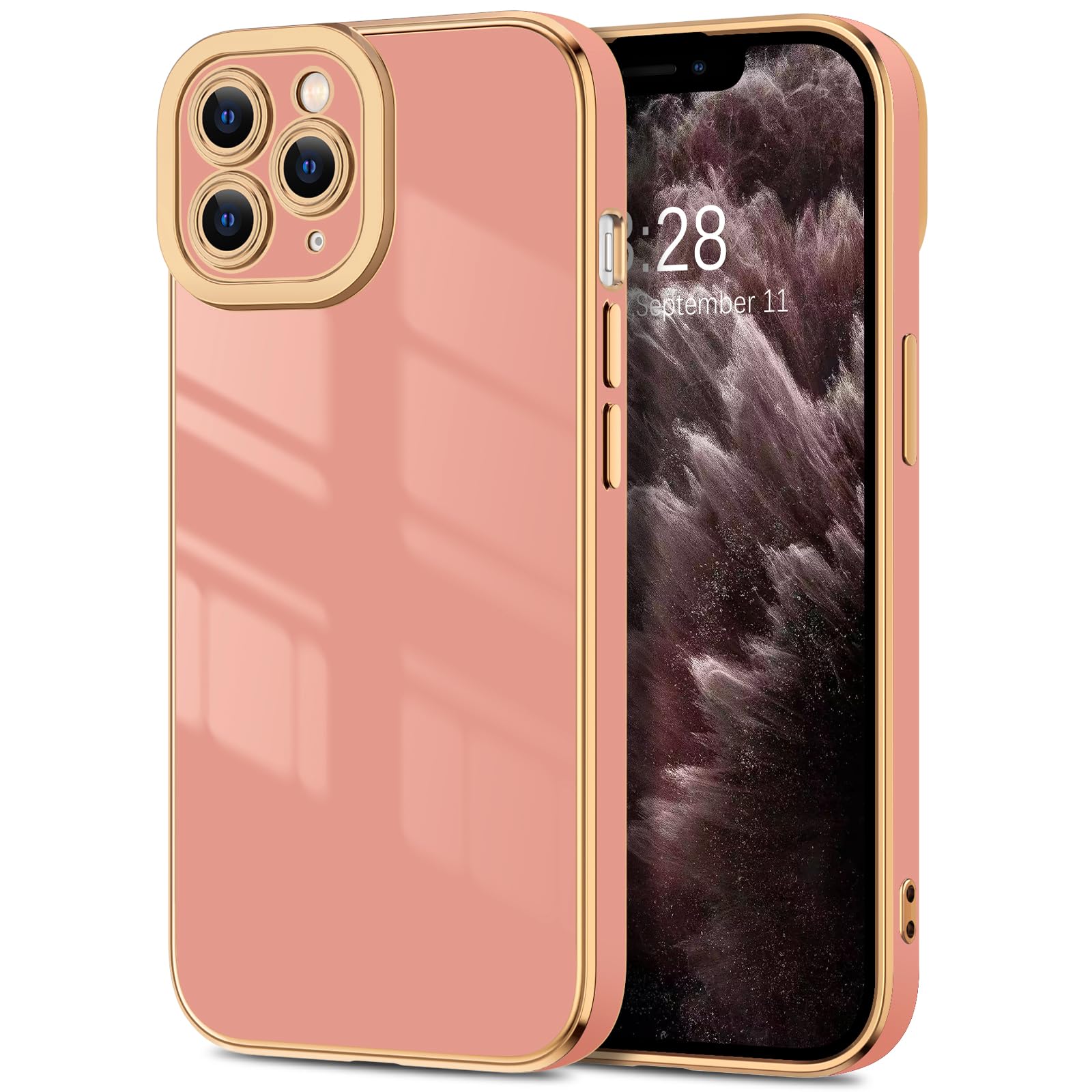 Photo 1 of Hython for iPhone 11 Pro Case, Luxury Plating Rose Gold Edge, Cute Slim Soft TPU Bumper Cover Full Camera Protection Shockproof Protective Phone Case for iPhone 11 Pro 5.8", Pink