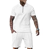 LUYCBS Mens Track Suits 2 Piece Sets Short Sleeve Sweatsuit Outfits 1/4 Zip Mens Athletic Jogging Outfits Summer Mens Outfits