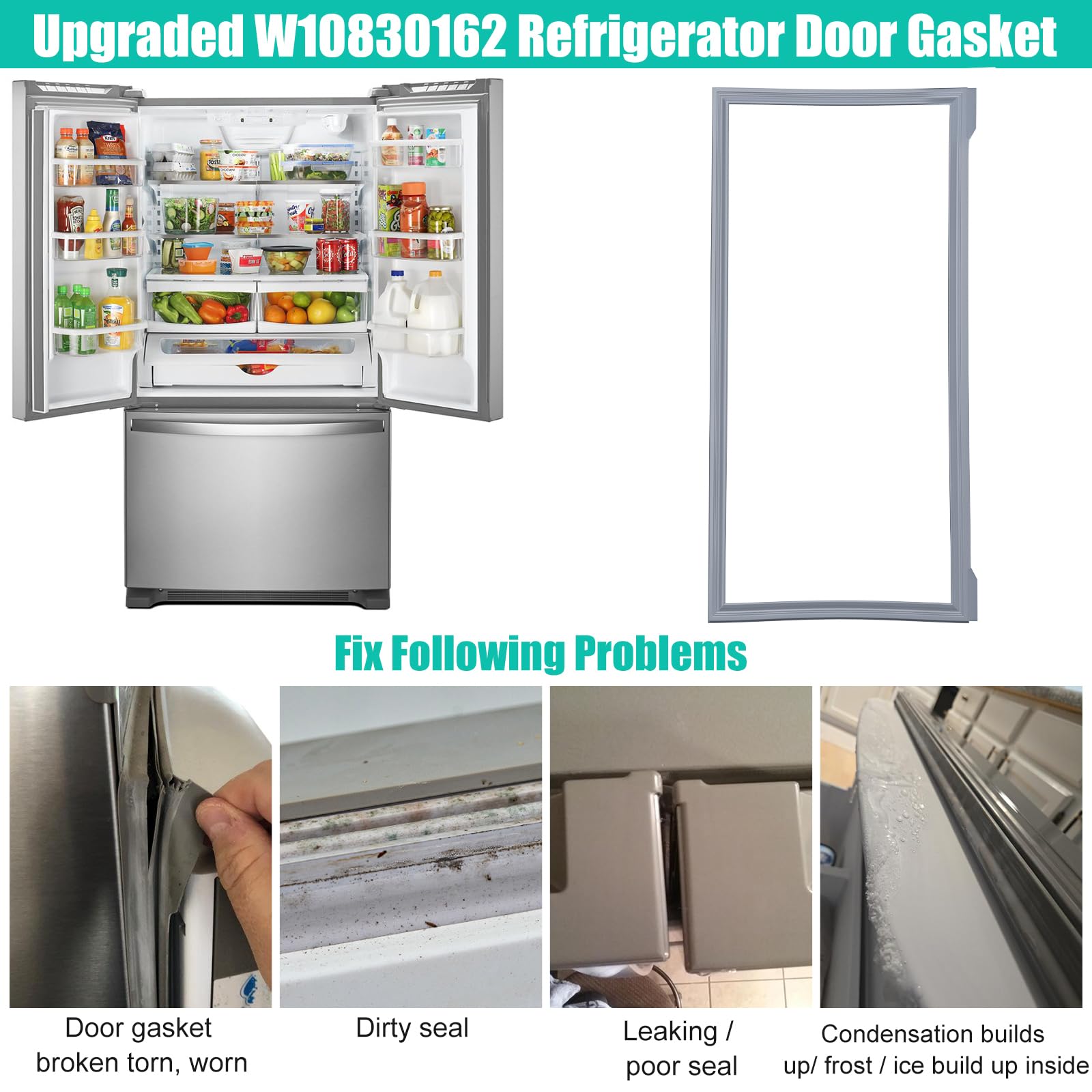 Upgraded W10830162 Refrigerator Door Gasket Replacement Compatible with Whirlpool Kenmore KitchenAid Refrigerator, 39.7
