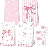 24 Pcs Pink Bow Party Paper Gifts Bags Girl Bow Birthday Party Treat Bags, Coquette Birthday Goodie Candy Bags for Bow Bridal Hot Pink Bachelorette Party Supplies(24-Bow-Bags)