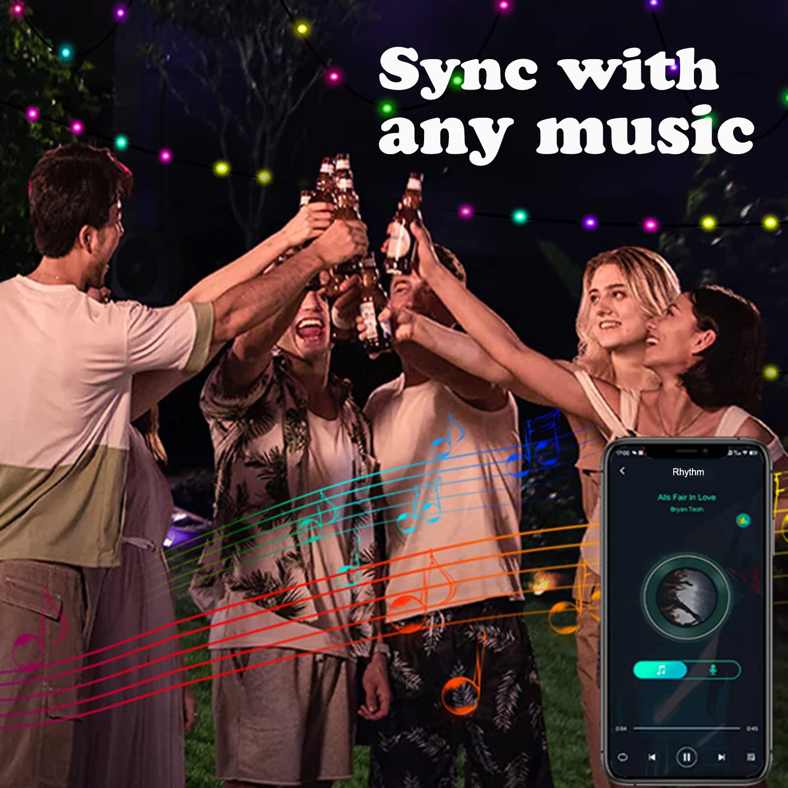 DaKango 66ft 200 LEDs Color Changing String Lights Music Sync Remote Control APP Control USB DIY Smart String Lights for Party, Wedding, Bedroom, Christmas