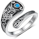Fuguangju Owl/Dragon/Horse/Turtle/Fox/Frog/Raven/Hummingbird/Octopus Spoon Ring Sterling Sliver Adjustable Thumb Rings Vintage Animal Jewelry Gifts for Women