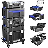 AIRAJ 5 Tier Stackable Tool Box with Wheels, Rolling Tool Box Organizer | Modular Tool Box with Drawers,Portable Tool Box with Transparent Parts Box,Toolbox for Garage Storage,Home and Repair Shop