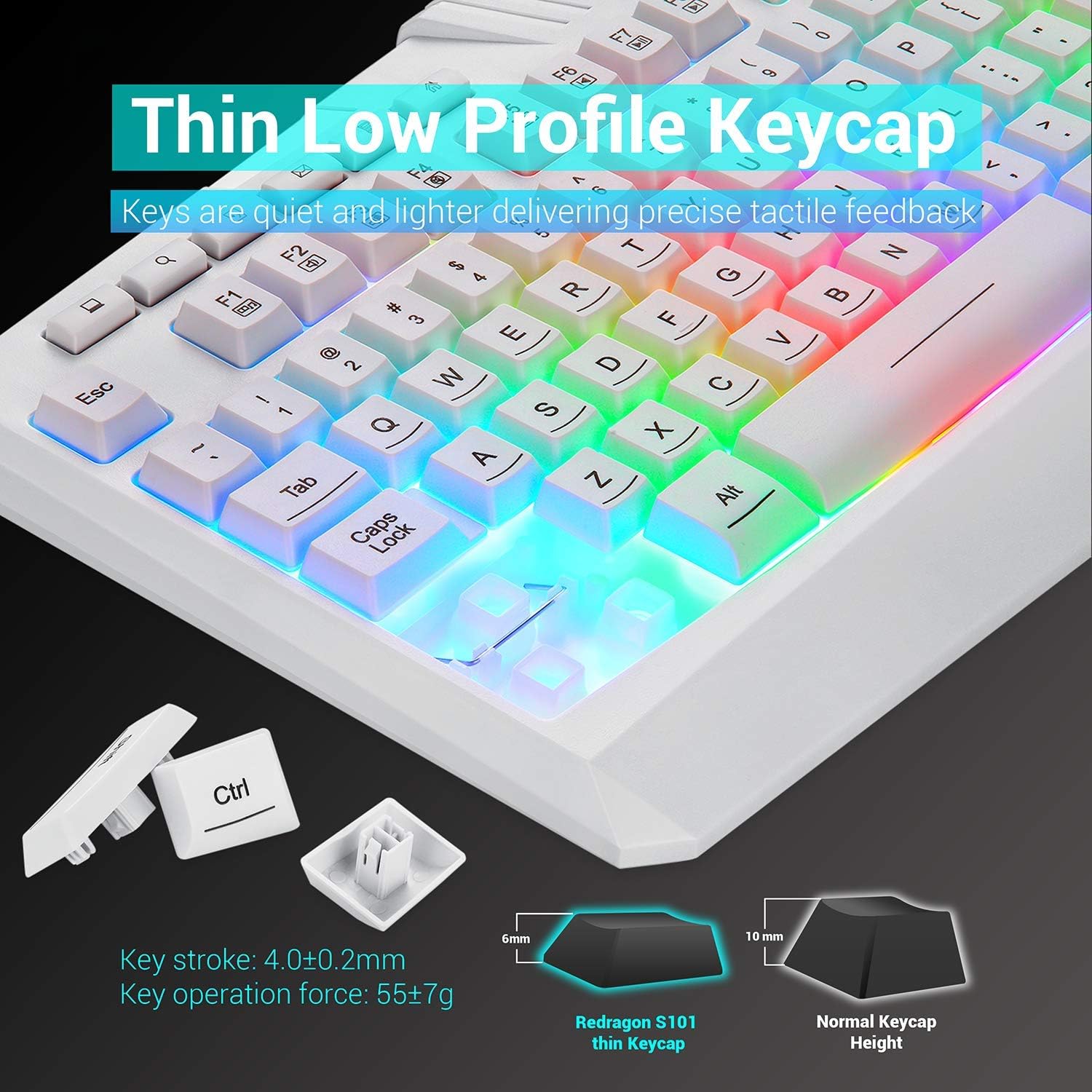Redragon S101 Wired RGB Backlit Gaming Keyboard and Mouse, Gaming Mouse Pad, Gaming Headset Combo All in ONE PC Gamer Bundle for Windows PC – (White): Computers & Accessories